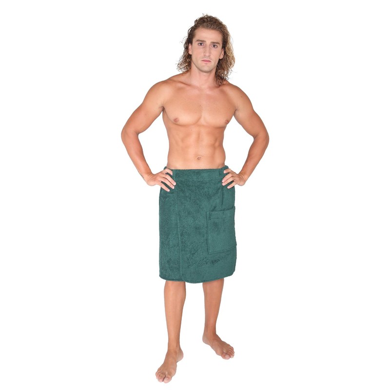 Arus Men's Towel Wrap, 100% Turkish Organic Terry Cotton, Hunter