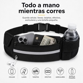 Riñonera Deportiva Impermeable 20×10×2 cm con Banda Elástica, Ranura para Auriculares y Bolsillo de Llaves, Cangurera Unisex para Correr, Ciclismo y Gimnasio, Porta Celular para Actividades Deportivas