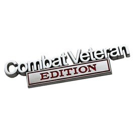 Combat Veteran Edition Emblem Car Badge, Warrior Soldier 3D Metal Material Sticker, Combat Veteran Letters Raised Metal Fender Decal (Chrome/Red)