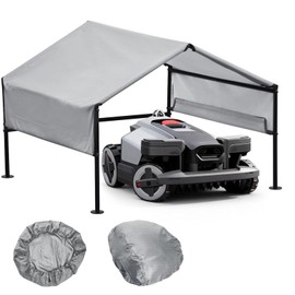 Robot Mower Garage + Waterproof Cover, 32"x30"x26" | Heavy Steel Frame