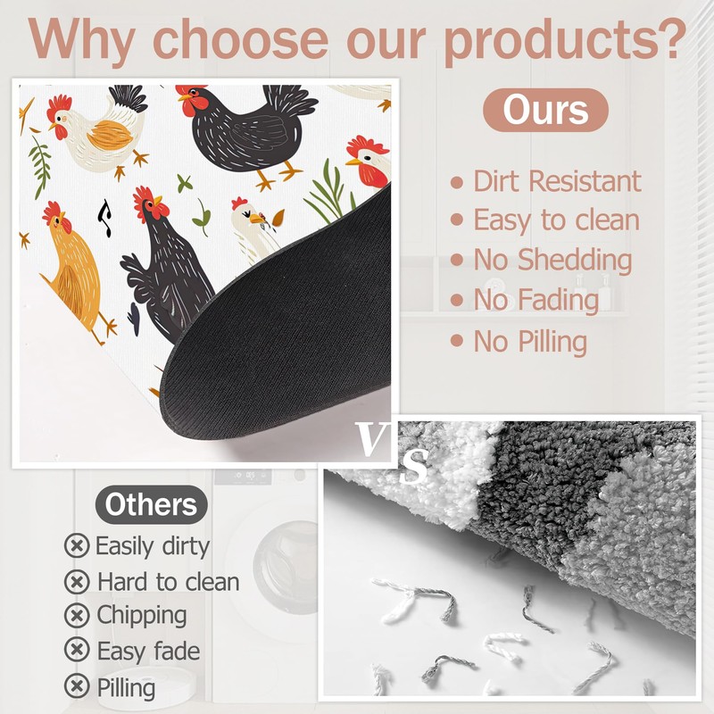 Non Slip Bath Mat, Chickens Roosters Bathroom Decor, Leaves Music