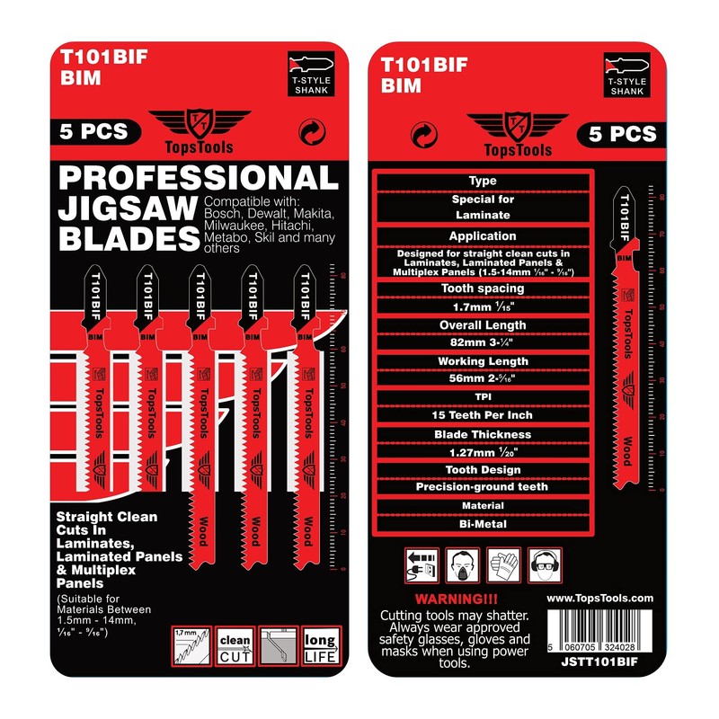 15 x TopsTools T101BIF Laminate Cutting Jigsaw Blades