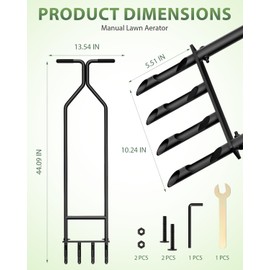 Roetelo Manual Lawn Aerator Tool, Heavy Duty Core Aerator with Hollow Tines, Stainless Steel Grass Aerator for Soil Compaction Relief, Yard & Lawn Care Tool