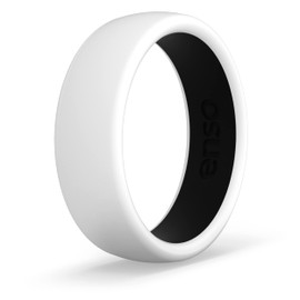 Enso Rings Dual Tone 2.0 Silicone Wedding Ring – Two Tone Hypoallergenic Wedding Band – Comfortable Band for Active Lifestyle – White/Obsidian, Size 9