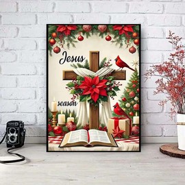 SHICERNHJ Cross Flower 5D Diamond Art Kits for Adults,Religious Christ Diamond Painting Kits for Beginner,DIY Gem Art Full Drill Diamond Painting Art Craft Kits for Home Wall Decor 12 x 16inch