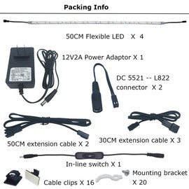 Litever Under Counter LED Lighting Kit, 4 PCS 20 Inches Flexible LED Strips, 16W, 1200 Lumen, Daylight White 5000K. Suitable for Kitchen Cabinets, Book Shelf Showcase Closet Wardrobe (4-Strip-5000K)