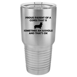 Tumbler Stainless Steel Vacuum Insulated Travel Mug Proud Parent Corgi (Stainless Steel, 30 oz)