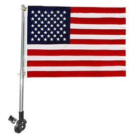 JRED Small American Flag Pole Kit, Retractable Boat Flagpole Holder 12x18 US Flags for Outside, USA Embroidered Stars 2 Brass Grommets for Motorcycle, Golf Cart, Bicycle, Yacht