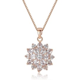 GOLDPAR 14K Rose Gold Flower Crystal Pendant Necklace, Dainty Snowflake Shape Natural Crystal, Fashionable Jewelry Gift for Her (P-1206)