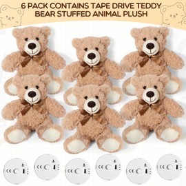 Halloscume 6 Pack 14" Bears Stuffed Animals with Voice Recorder Set 30 Seconds Voice Sound Recorder Module Plush Bear Stuffed Animal Plush Toy with Zipper Sound Box for Boys Girls Birthday Gift
