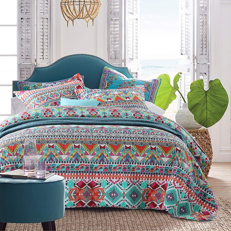 NEWLAKE Cotton Bedspread Quilt Sets-Reversible Patchwork Coverlet Set,Boundless Universe Pattern,King