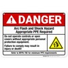 Arc Flash and Shock Hazard Appropriate PPE Required Sign, ANSI