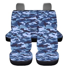 ZIATUBLES Camo Blue Print Car Seat Covers Full Set Front and Rear Seat Cover 4 PCS Breathable High Back Stretchy Bucket Seat Covers Universal Fit Car Sedan SUVs Interior Decor