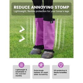 Steedvalor Horse Fly Boots Breathable Comfortable Loose-Fitting Fly Boots for Horses Reduce Stomping, Non-Slip Fly Boots for Horses Set of 4 Purple L