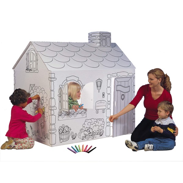 My Very Own House Cardboard Coloring Playhouse Cottage, 49"H x 36"L x 55"W