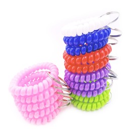 jtkdxqs 15PCS Multicolor Plastic Stretchable Wristband Keychain Spring Spiral Wrist Coil Band Bracelet Key Holder Key Chain