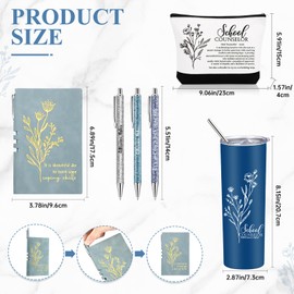 Funnymoom 6 Pcs School Counselor Appreciation Gift Set for Women Thank You Gifts 20 oz Boho Flower Tumbler Makeup Bag Journal Ballpoint High School Teacher Educator Work(Blue, Counselor)