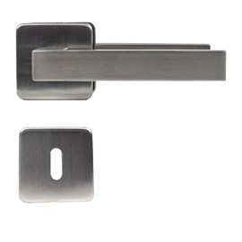 FELGNER Parma Door Handle Set for Deadlock with Key, High-Quality Modern Square Door Fitting, Door Handles, Door Handles, for Interior Doors, Room Doors, With Rosettes, Matte Stainless Steel