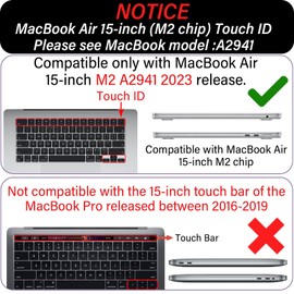 GABraden Compatible with MacBook Air 15 inch Case,2023 Release Mac Air 15.3" A2941 M2 with Retina Display & Touch ID and Keyboard Protectors,Laptop Plastic Hard Shell (Black Marble)