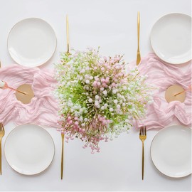 Fxkoolr Cheesecloth Pink Table Runner 35 x 120 Inches Gauze Tablecloth 10Ft Boho Rustic Decorations for Wedding Decor Reception Bridal Shower Holiday Party