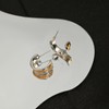 C-Shaped Two Tone Stud Earrings, Silver and Gold Plated, Hammered