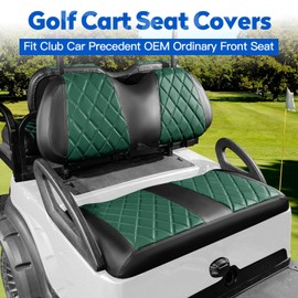 NOKINS 4PCS Golf Cart Seat Covers Kit, Front and Rear Seat Covers Fits Club Car Precedent Standard Seat Cushion, Club Car Vinyl Seat Covers Accessories, No Staples (Dark Green&Black)