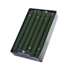 Colonial Candle Classic Taper Candle, 10 In (pack of 12), Green, 12 Count