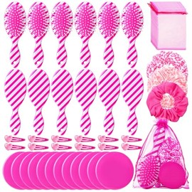 Havawish 60 Pcs Rosa Niñas Maquillaje Favores de Fiesta para 12 Persona Rosa Princesa Los Suministros de Fiesta Incluyen Cepillos para El Cabello Rosa Elásticos Scrunchies Rosa Espejos de Bolsillo Cli