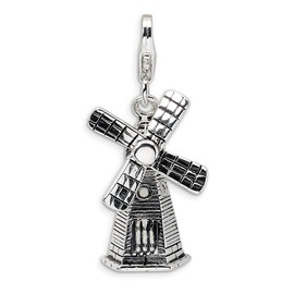 Sterling Silver 3-D Enameled Moveable Windmill W/Lobster Claw Clasp Clasp Charm Charms