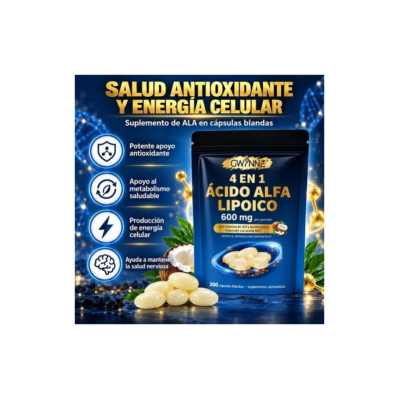 Gwynne Ácido Alfa Lipoico 600mg Suplemento Antioxidant Energía Apoyo Metabolismo