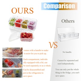 Divided Serving Tray with Lid, Ice Chilled Condiment Caddy with 4 Snackle Box Containers, ice chilled party platter Container for Fruit,Salad, Nuts, Candy, Snack, Taco Bar Serving Set for Party