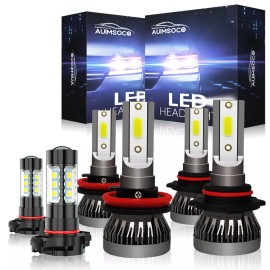 AUIMSOCO 6pcs 2007-2015 LED Headlights Fog Bulbs Kit 8000K For Chevy Silverado 1500 2500