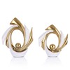 White and Gold Abstract Ceramic Sculpture Set of 2, Modern