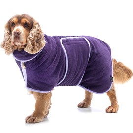 Lucky Paws® UK Dog Drying Coat - Luxurious Double Layer Dog Towel Robe - Dry Your Dogs in Minutes - Ultra Absorbent Drying Robe & Super Soft Dressing Gown (M, Aubergine)