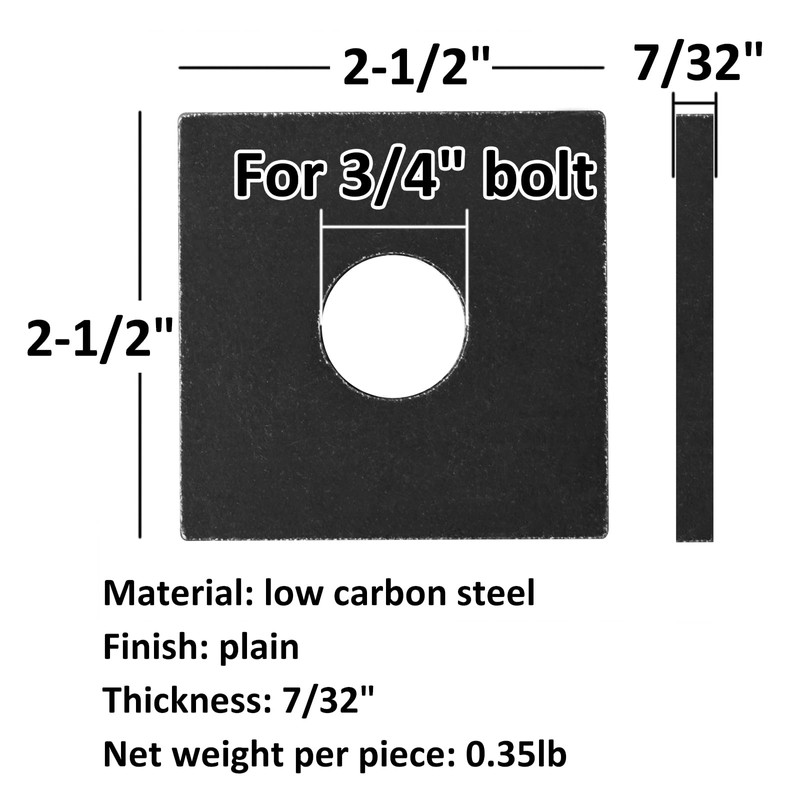 10 Pack 2-1/2" Square Washer for 3/4" Bolt, Heavy Duty