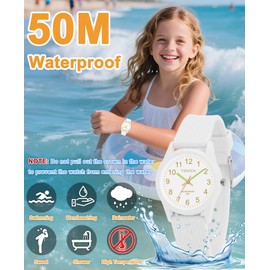 TENOCK Kids Analog Watches for Girls Boys Watches with Soft Band Learning Time 50M Waterproof Children Watch Easy to Read for Ages 4-12 Kids Gift (White)