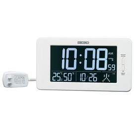 Seiko DL216W Table Clock, Alarm Clock, Radio Control, Digital, AC Type, 3 Modes Display Switch, Temperature and Humidity Display, White, Body Size: 4.9 x 9.1 x 0.9 inches (12.6 x 23 x 2.3 cm)