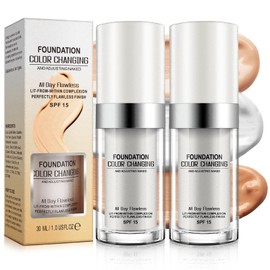 2 Pack Color Changing Foundation - Conceals Blemishes and freckles Liquid Makeup for All Skin Types, Lightweight Medium Coverage, Professional Makeup for Flawless Skin, 30ml