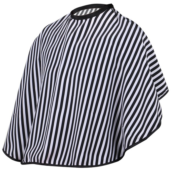 TRIXES Hair Cutting/Barbers Cape - Adjustable Black and White Stripe Hairdressing Gown - Short Length