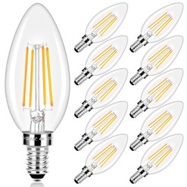 E12 LED Candelabra Bulbs 40 Watt Equivalent, 4W Vintage Candle Light Bulbs, 470Lm Warm White 2700K Edison Bulbs for Ceiling Fan, Filament Clear Glass Type B Lamp Bulbs for Chandelier (10 Packs)