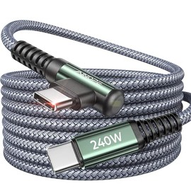 AINOPE Cable USB C a USB C de 240 W [10 pies] de ángulo recto C a C de carga rápida, cargador de teléfono lateral USBC a USBC compatible con iPhone 17