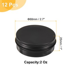 uxcell 2 Oz Tin Cans, 12Pcs Aluminum Round Tins, Travel Sized Small Metal Tins Cosmetic Sample Containers with Screw Lid for Lotion Bars Beard Balms Candles, Black