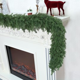 6 Ft Christmas Garland Soft Bendable Realistic Artificial Cedar Pine Green Xmas Mantle Garland for Staircase with Gift Box Garlands for Decoration Christmas Fireplace Porch Table Home Room Yard Decor