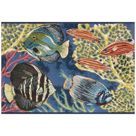 Liora Manne ESENCIA Indoor/Outdoor Power Loomed Latex Back Non Slip Mat - Transitional Coastal Fish Colorful (Fish Navy) (2'5" x 3'11")