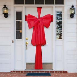 Festive Fix 9M Red Organza Christmas Door Bow Kit – Xmas Baby Shower Wedding Celebration | Festive Season House Decoration | Christmas Window Bow Decor for Home Fireplace Christmas Tree Wedding Party