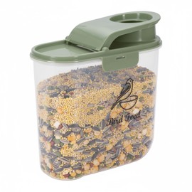 Qinpufu Bird Seed Storage Container, 2.1 Qt/2 L, Airtight, Flip Lid & Pour Spout, Bird Food Container with Scale for Sunflower Seeds, Portable Travel Kibble Storage Dispenser for Small Animal, Green