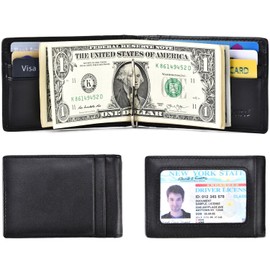 kinzd Slim Wallet with Money Clip RFID Blocking Minimalist Bifold Wallet for Men Genuine Leather Front Pocket Card Holder