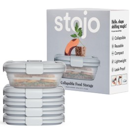 STOJO Collapsible Sandwich Box 5 Set- Translucent Cashmere, 24oz - Reusable Food Storage Container - To-Go Travel Silicone Bowl for Hot and Cold Food - for Meal Prep, Lunch, Camping and Hiking