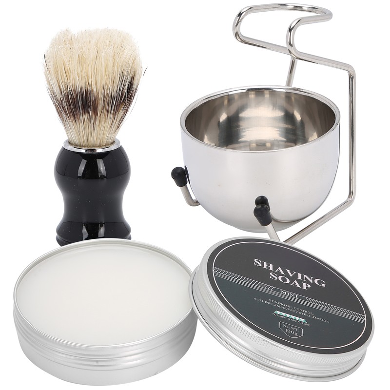 4pcs Shaving Brush Set Men Shaving Soap Brush Stainless Steel