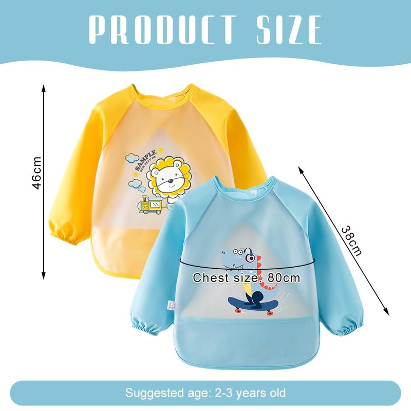 Lvjkes Bibs with Sleeves, Sleeve Bibs Baby, 2 Pack Waterproof